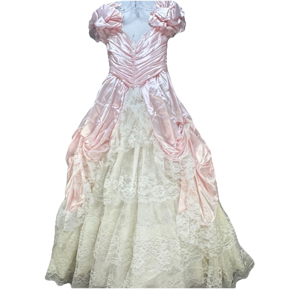 Rare Vintage 80s ZumZum Pink‎ Ruffle Lace Pickups Princess Gown Dress 5/6